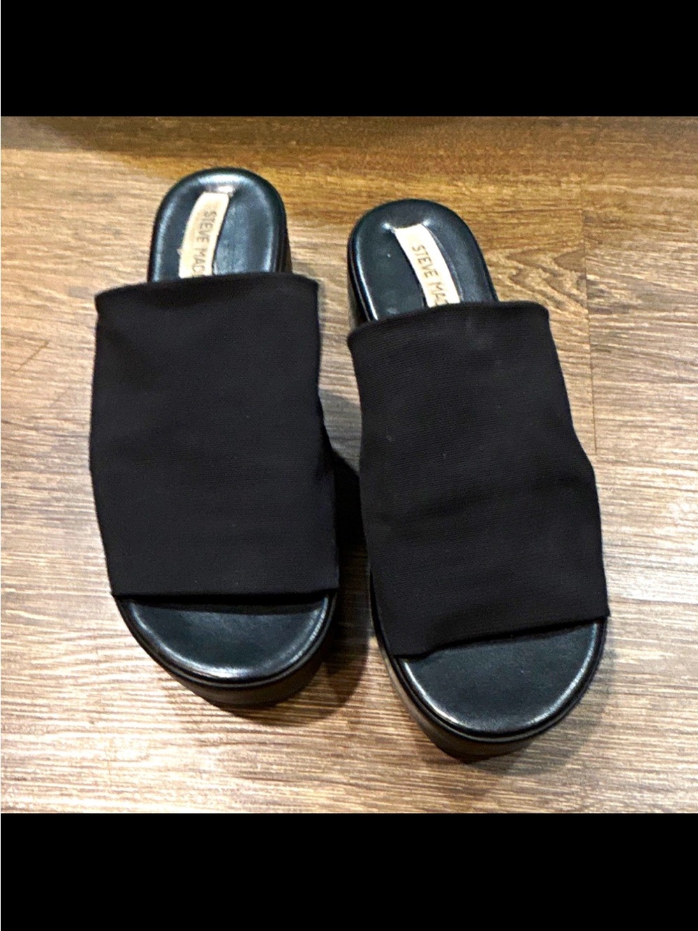 vintage 90s Steve Madden Black Wide-Band Slide Mules